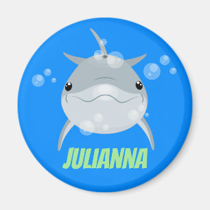 Cute dolphin bubbles cartoon illustration magnet