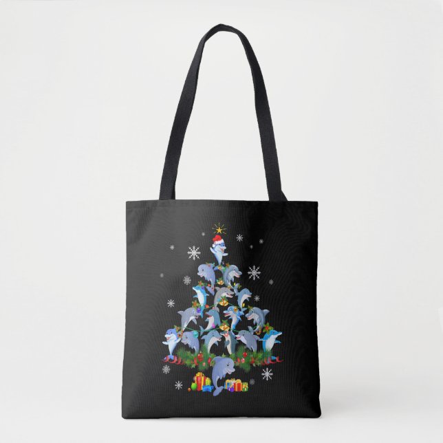 Cute Dolphin Christmas Tree Pet Dolphin Lover Tote Bag (Front)