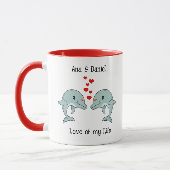 Cute Dolphin Couple Personalised Gift Mug (Left)