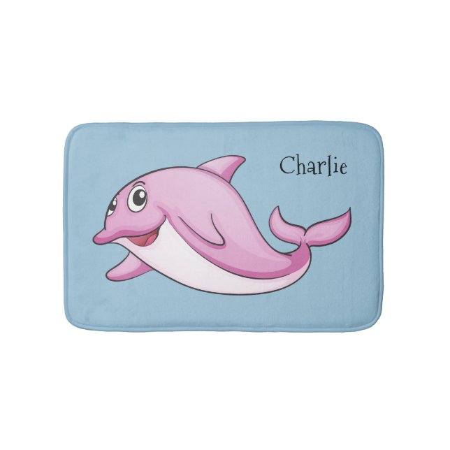 Cute Dolphin custom name bath mat (Front)