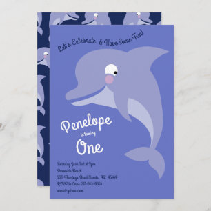 Cute Dolphin Kids 1st Birthday Party Invitation