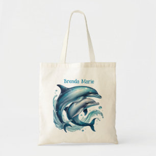 Cute dolphin lovers add name tote bag