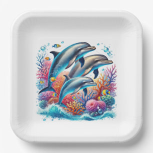 Cute dolphin lovers party paper plate