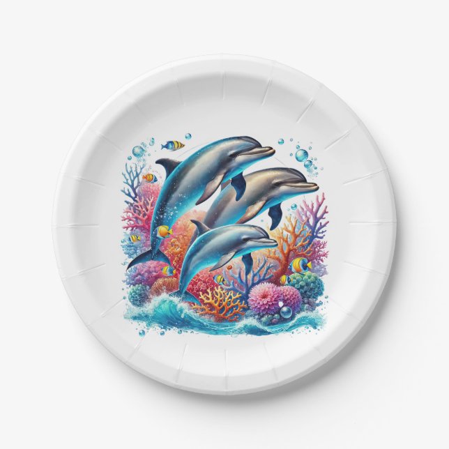 Cute dolphin lovers party paper plate (Front)