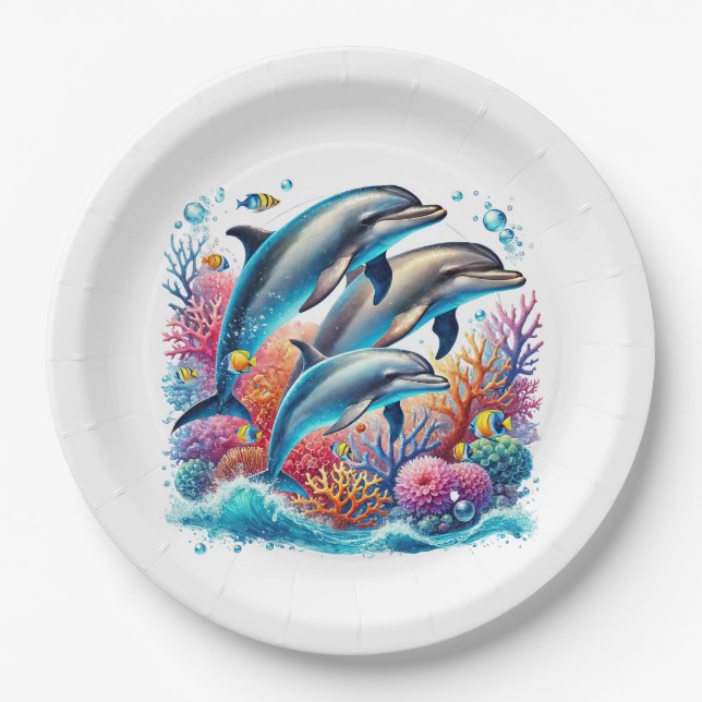 Cute dolphin lovers party paper plate (Front)