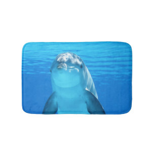 Cute Dolphin Marine Animal in Blue Sea Bath Mat