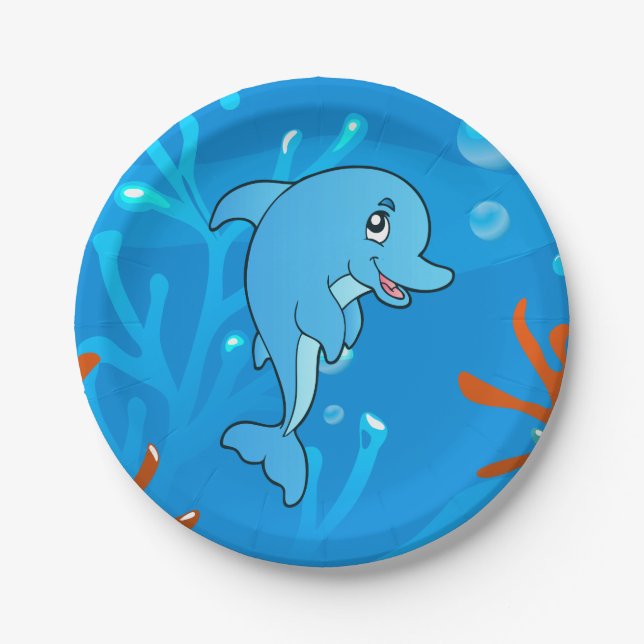 Cute Dolphin Ocean Aquatic Paper Plates (Front)