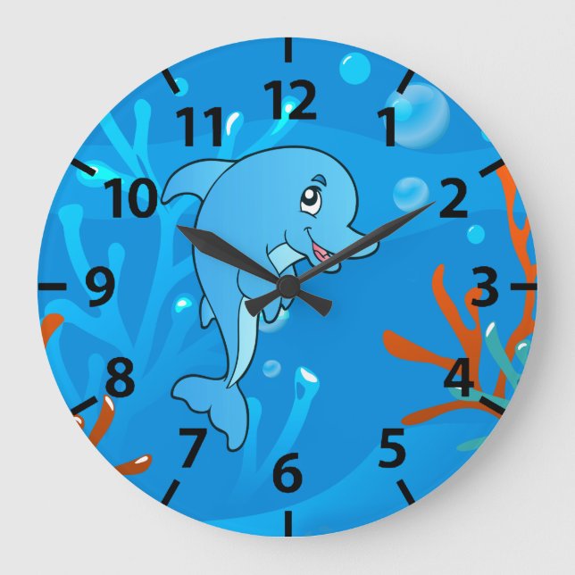 Cute Dolphin Ocean Aquatic Wall Clock (Front)