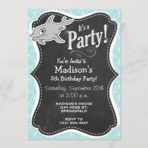 Cute Dolphin on Baby Blue Circles Invitation