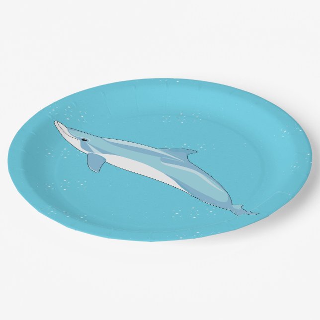 Cute dolphin on ocean paper plate (Angled)