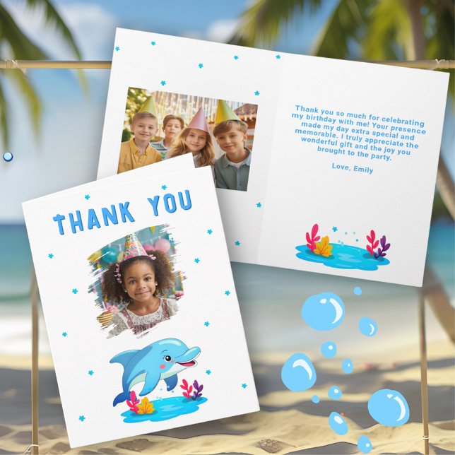 Cute Dolphin Sea Animals Birthday Kid 2 Photo  Card (Creator Uploaded)