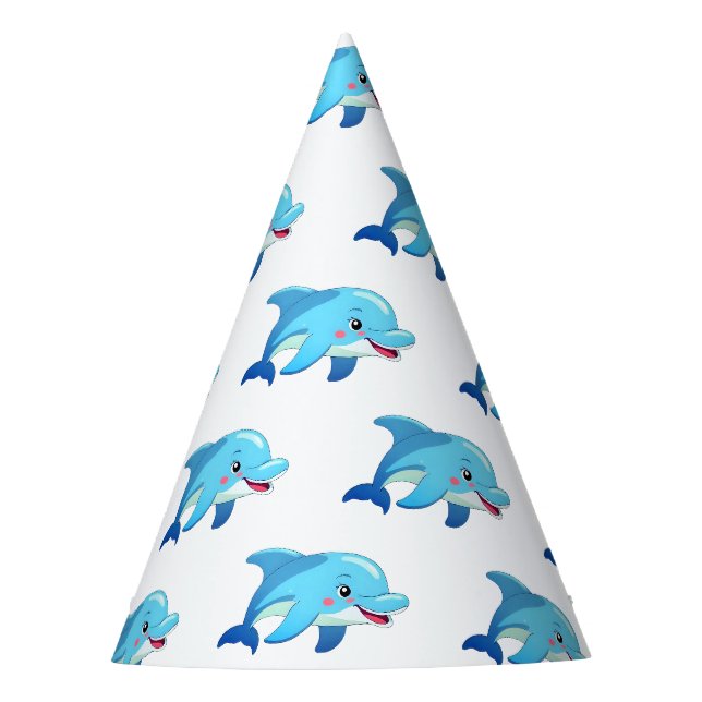 Cute Dolphin Sea Animals Birthday Party Hat (Front)