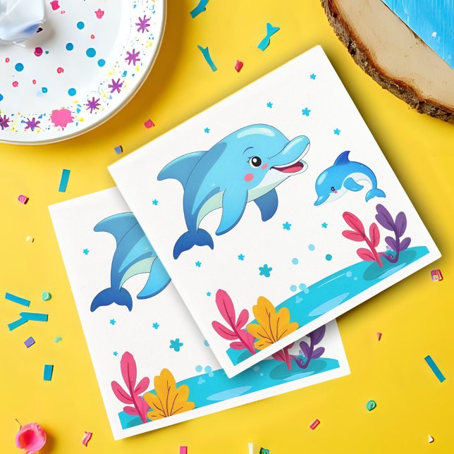 Cute Dolphin Sea Animals Birthday Party Napkin (Creator Uploaded)