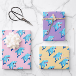 Cute Dolphin Sea Animals Kids Birthday  Wrapping Paper Sheet