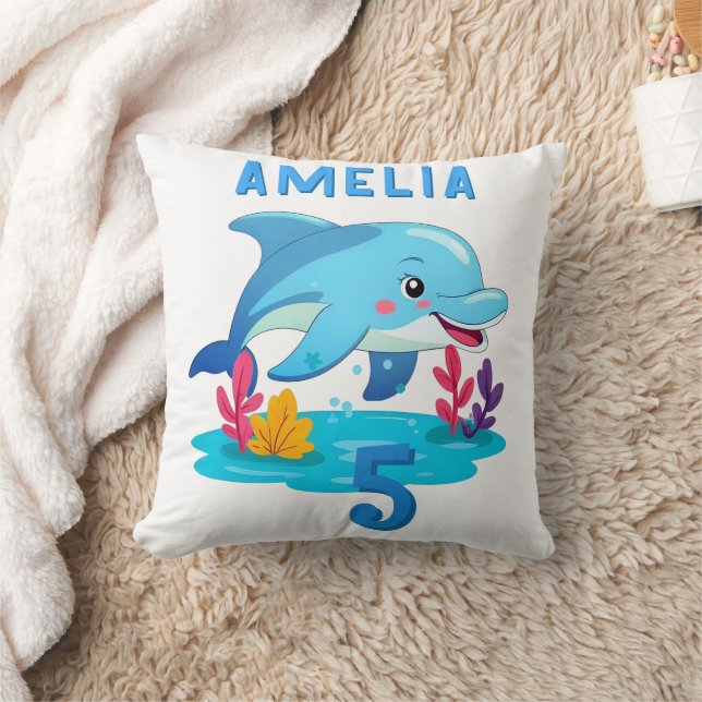 Cute Dolphin Sea Animals Name Birthday Cushion (Blanket)