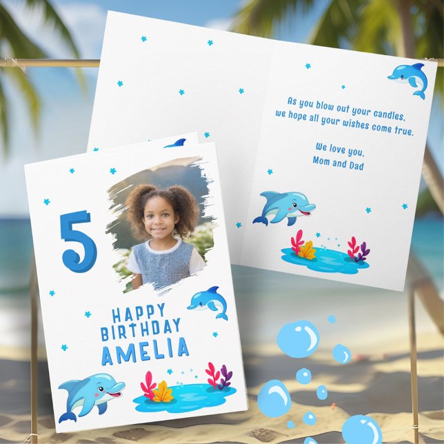 Cute Dolphin Sea Animals Photo Birthday  Card (Creator Uploaded)