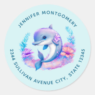 Cute Dolphin Sea Creature - Address Classic Round Sticker