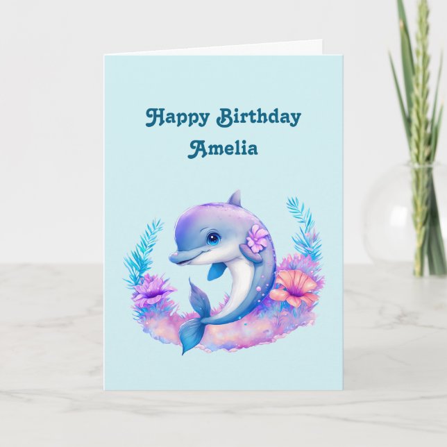 Cute Dolphin Sea Creature Birthday Card (Front)