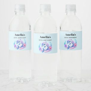 Cute Dolphin Sea Creature Birthday Event Water Bottle Label
