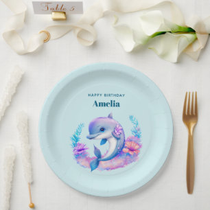 Cute Dolphin Sea Creature Birthday Paper Plate