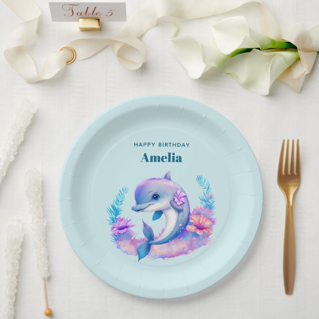 Cute Dolphin Sea Creature Birthday Paper Plate (Wedding)
