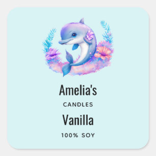Cute Dolphin Sea Creature Candle Business Square Sticker