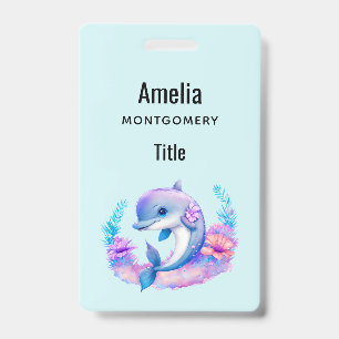Cute Dolphin Sea Creature ID Badge