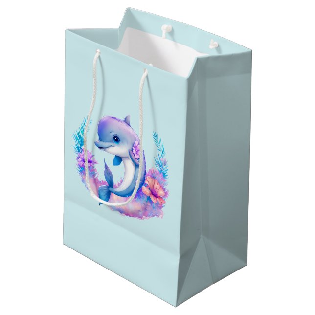 Cute Dolphin Sea Creature Medium Gift Bag (Back Angled)