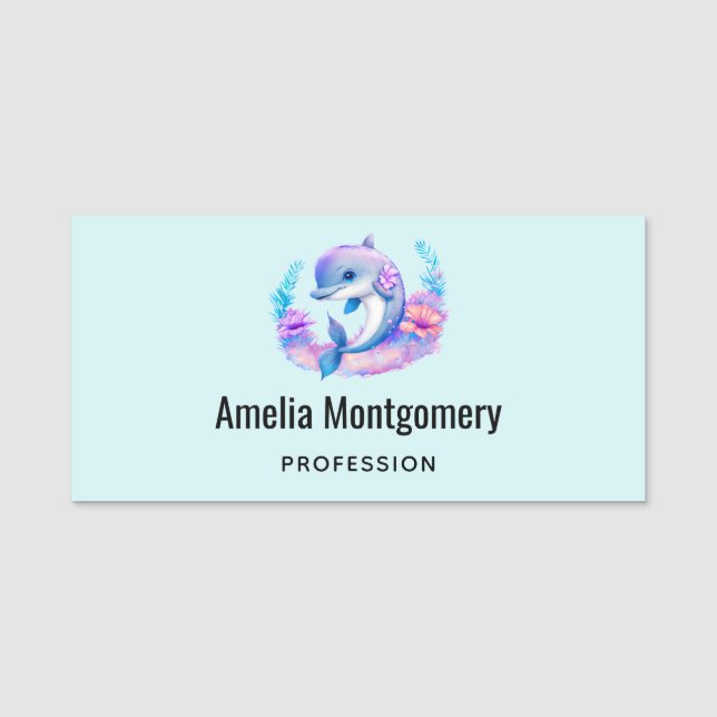 Cute Dolphin Sea Creature Name Tag (Front)