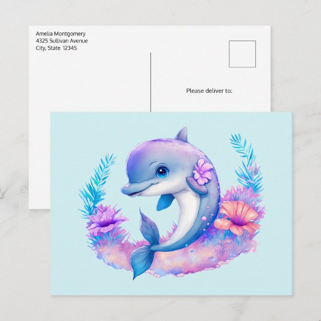 Cute Dolphin Sea Creature Postcard (Front/Back)