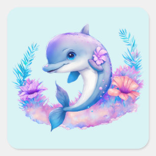 Cute Dolphin Sea Creature Square Sticker