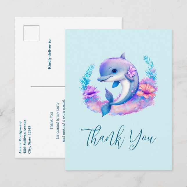 Cute Dolphin Sea Creature Thank You Postcard (Front/Back)