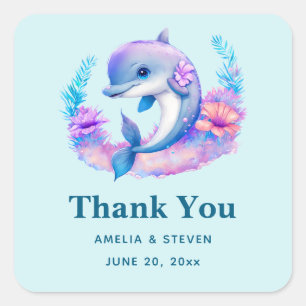 Cute Dolphin Sea Creature Wedding Thank You Square Sticker