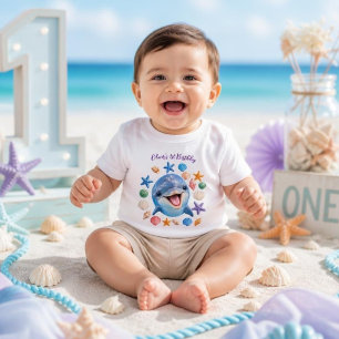 Cute Dolphin Seashells and Starfish Birthday baby T-Shirt