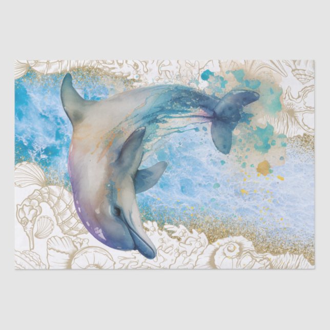 Cute Dolphin Shell Watercolor Tissue Paper (Front)
