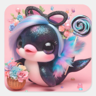 Cute Dolphin Square Sticker
