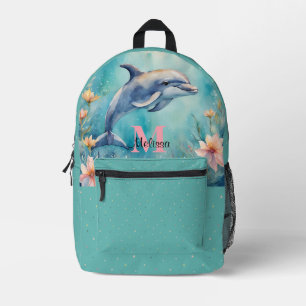 Cute Dolphin Under the Sea Ocean Marine Monogram Printed Backpack