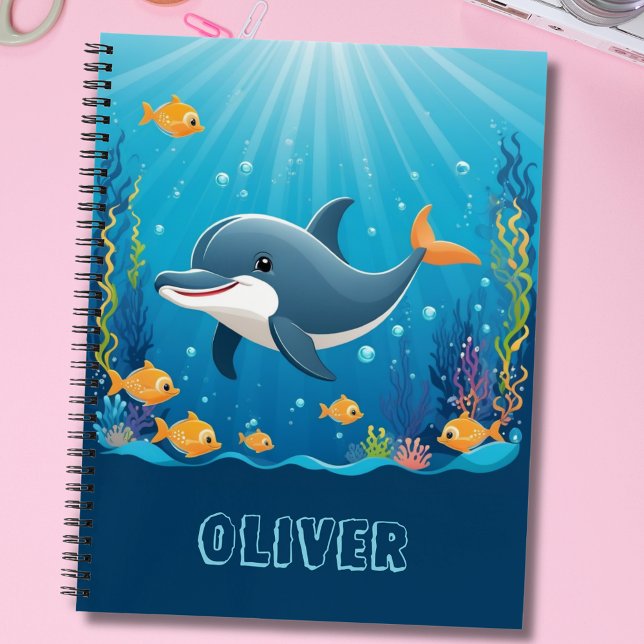  Cute Dolphin Watercolor Personalised Notebook (Creator Uploaded)