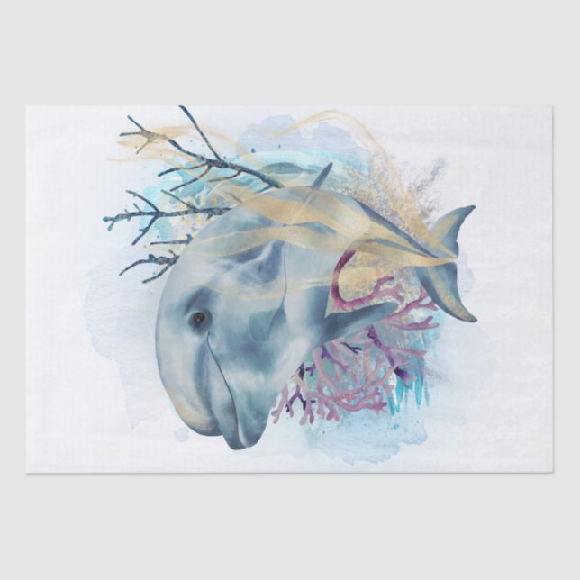 Cute Dolphin Watercolor Tissue Paper (Front)