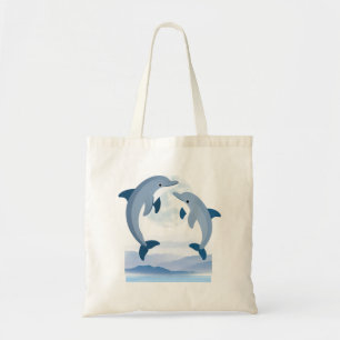 Cute Dolphin Watercolor Tote Bag Ocean Life Canv