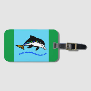Cute  DOLPHIN-Wildlife -Blue & green luggage tag