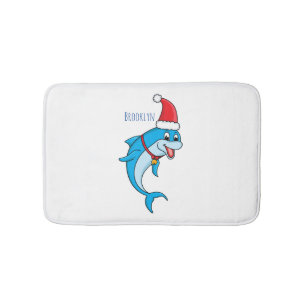 Cute dolphin with Santa hat cartoon Bath Mat