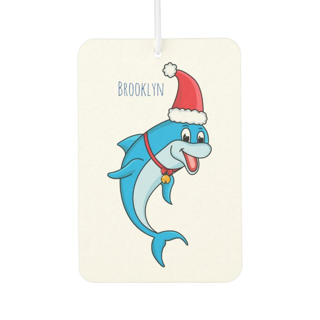 Cute dolphin with Santa hat cartoon Car Air Freshener (Front)