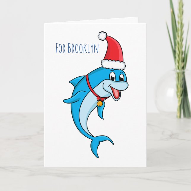 Cute dolphin with Santa hat cartoon Card (Front)