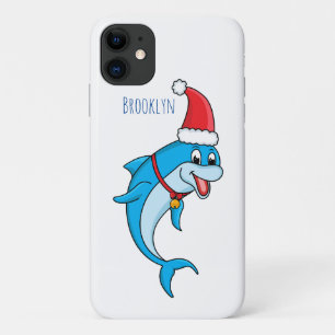 Cute dolphin with Santa hat cartoon iPhone 11 Case