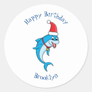 Cute dolphin with Santa hat cartoon Classic Round Sticker