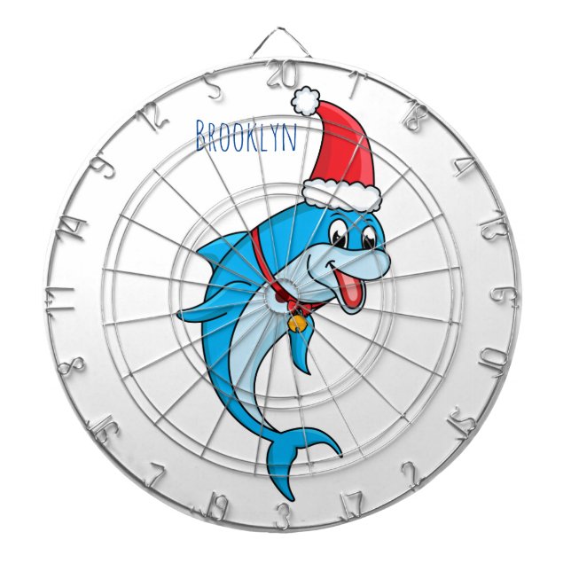 Cute dolphin with Santa hat cartoon Dartboard (Front)