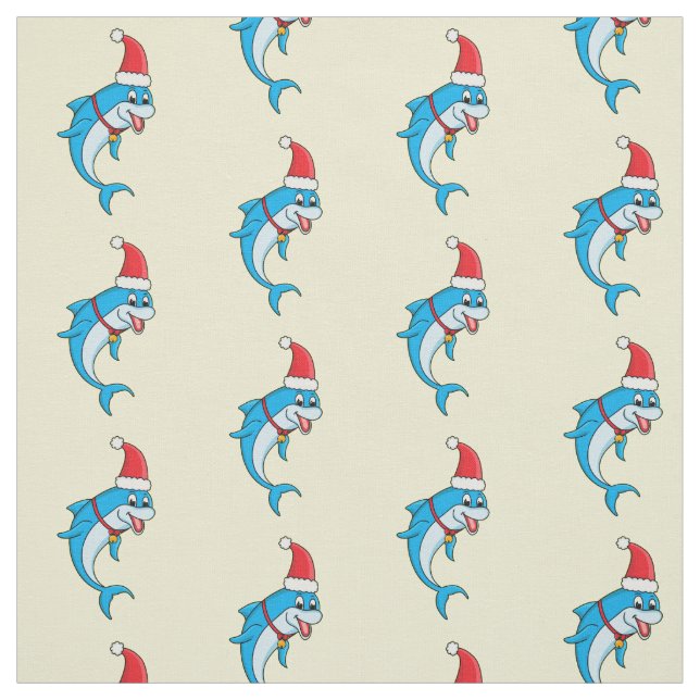 Cute dolphin with Santa hat cartoon Fabric (Swatch)