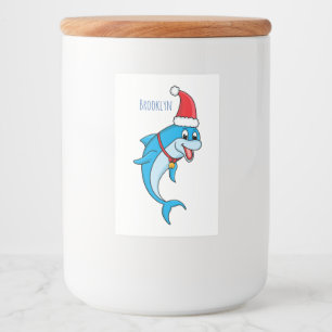 Cute dolphin with Santa hat cartoon Food Label