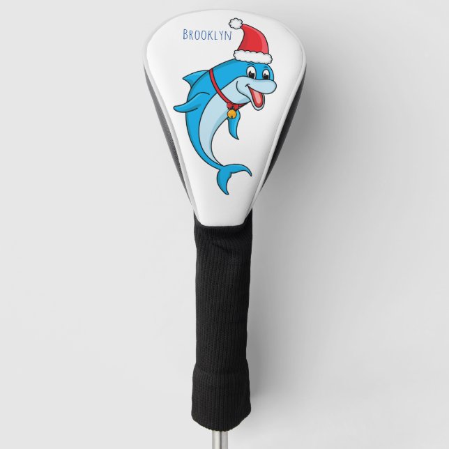 Cute dolphin with Santa hat cartoon Golf Head Cover (Front)